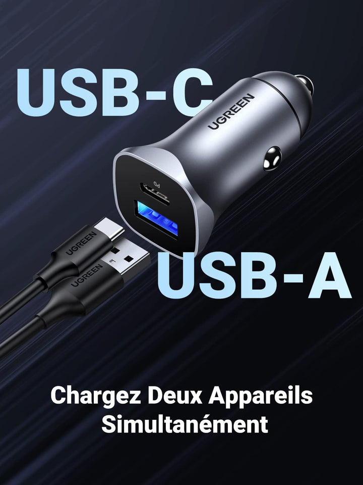 UGREEN USB C PD QC 3.0 Rapide Chargeur Voiture USB C