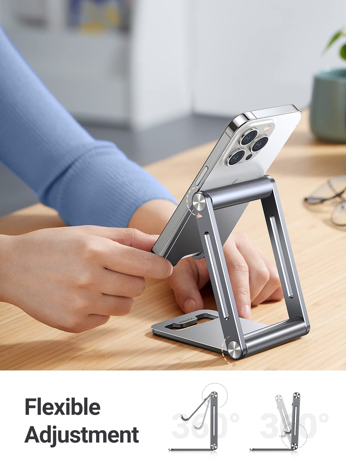 UGREEN Support Téléphone Bureau en Aluminium Stand Smartphone Pliable Ajustable