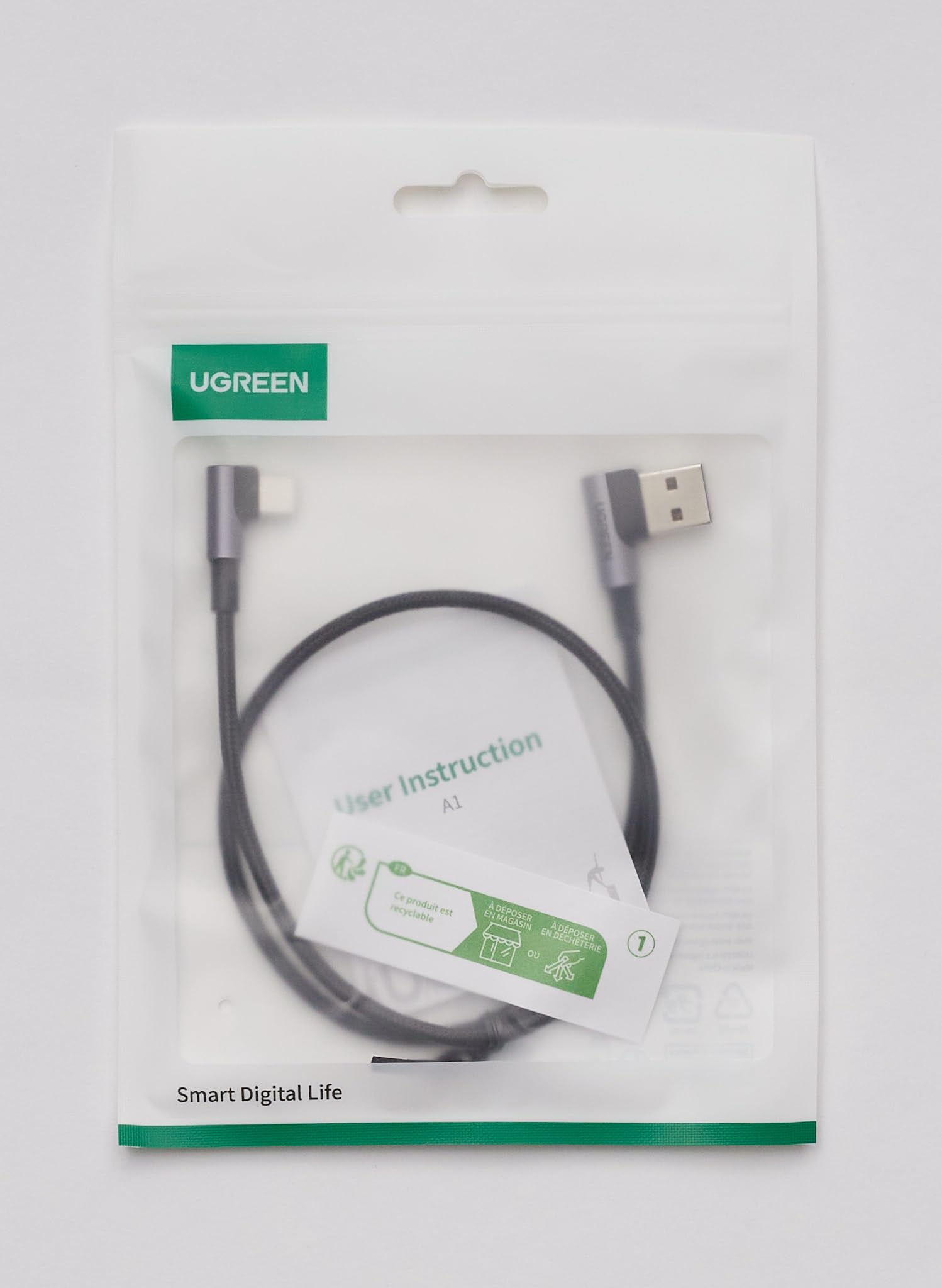 UGREEN Câble USB C Coudé 90 Degrés Charge Rapide Nylon Tressé