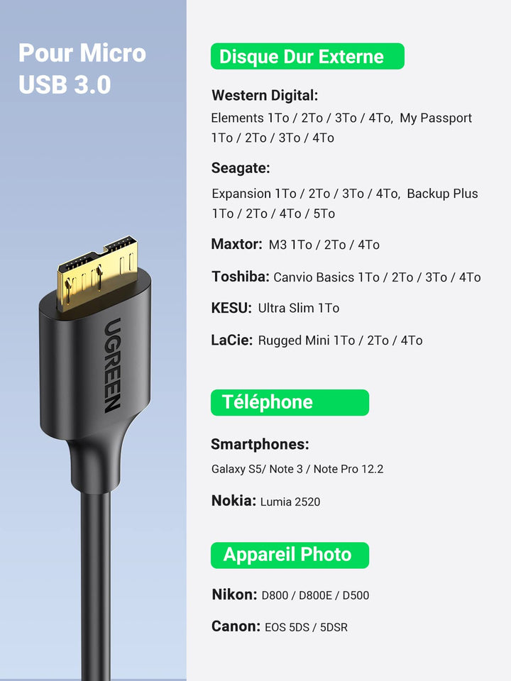 Ugreen Cable USB C vers Micro-B 3.0