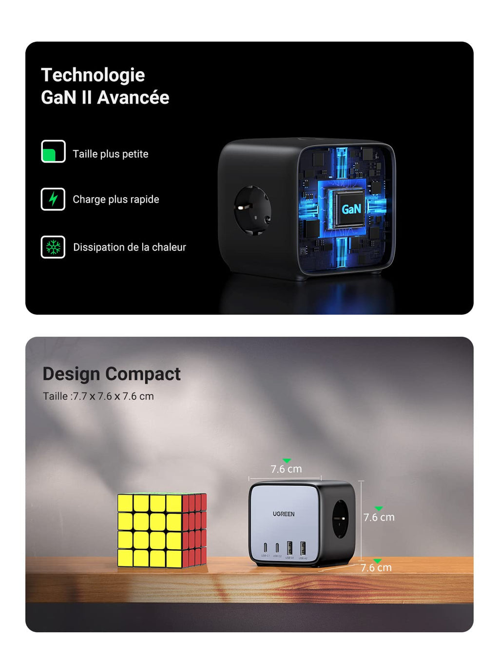 UGREEN DigiNest Cube 7 en 1 Multiprise USB Cube 3 Prises