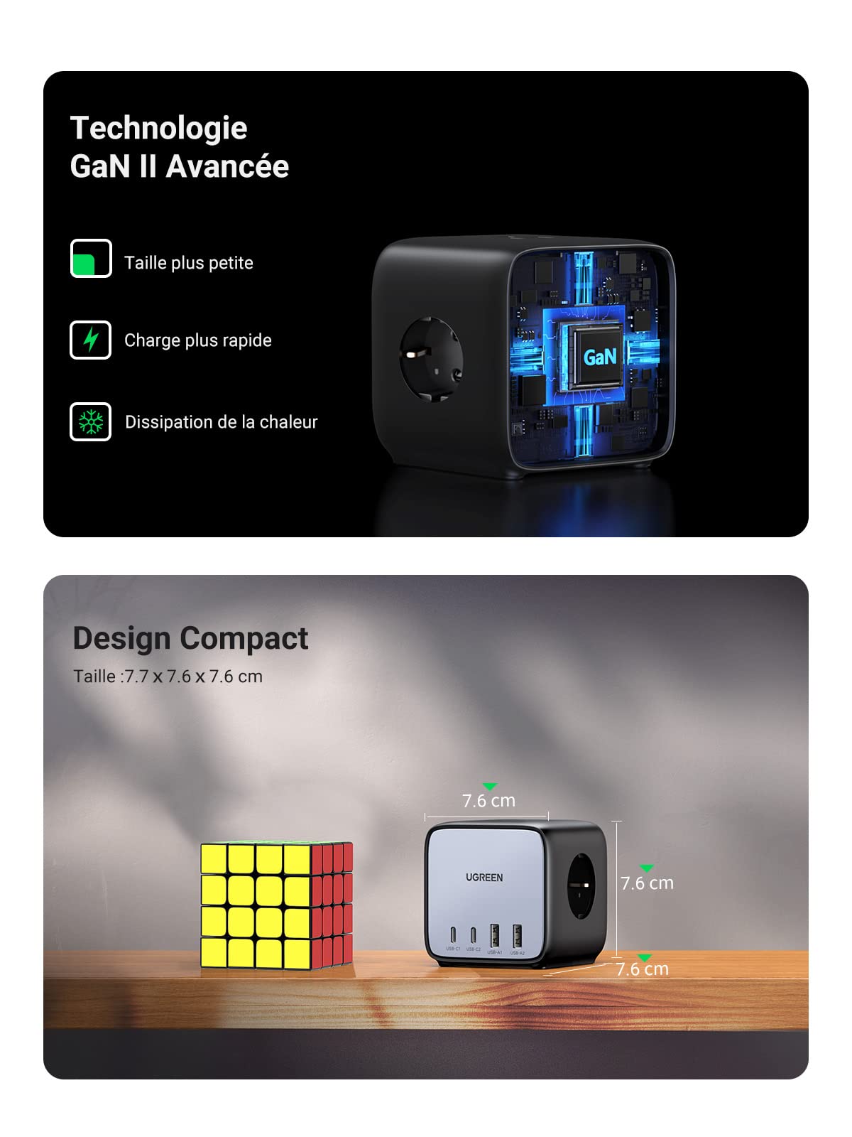 UGREEN DigiNest Cube 7 en 1 Multiprise USB Cube 3 Prises