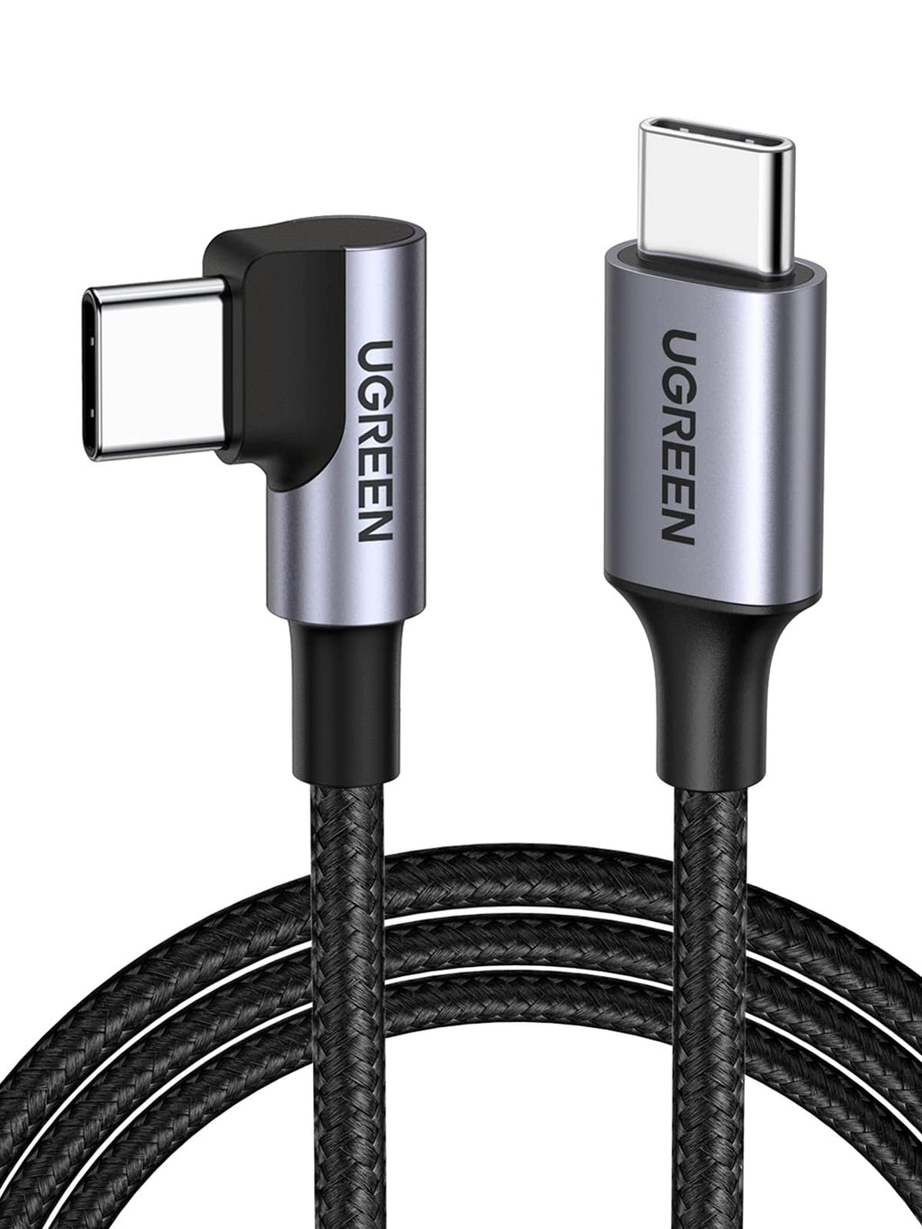 UGREEN Câble USB C vers USB C Coudé PD 60W Charge Rapide Câble Type C 90 Degrés Nylon Tressé