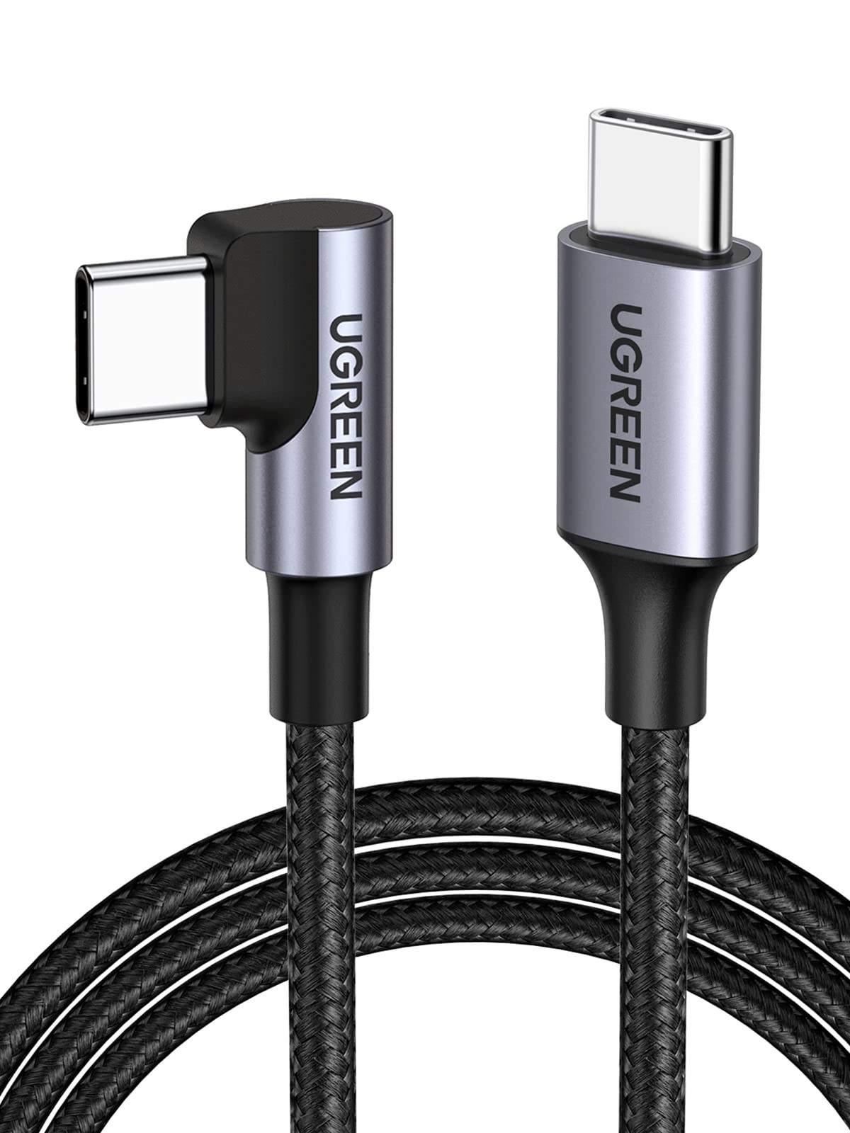 UGREEN Câble USB C vers USB C Coudé PD 60W Charge Rapide Câble Type C 90 Degrés Nylon Tressé