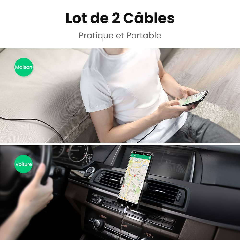 UGREEN Lot de 2 Câble Micro USB QC Rapide 3A Nylon Tressé