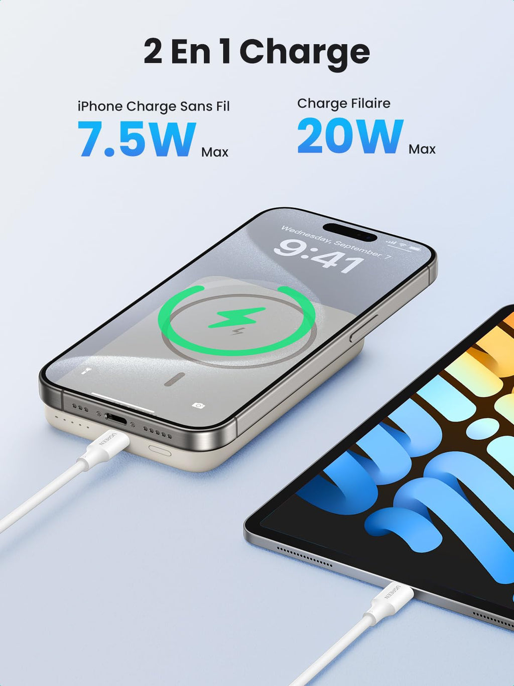 UGREEN Batterie Externe Magnétique sans Fil 10000mAh 20W USB C