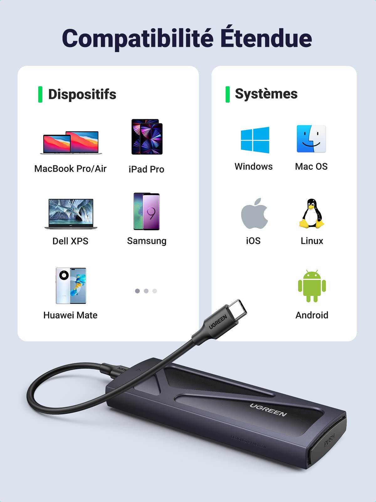 UGREEN Boîtier M.2 SSD NVMe 10 Gbps USB 3.2 Gen 2 Adaptateur