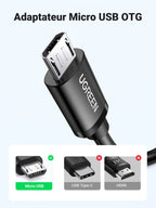 UGREEN OTG Adaptateur Micro USB Mâle vers USB 2.0 Femelle Host Câble OTG Micro USB Compatible Galaxy A10 S7 S6 Edge S5 J3 J4 J5 J6 J7 J8, Galaxy Tab A E S2, Huawei P Smart 2019 Y5 Y6, Honor 8X, Wiko