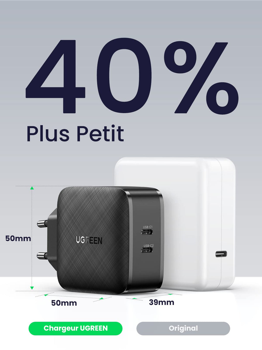 UGREEN 65W Chargeur Secteur 2 USB C PD 3.0 Rapide
