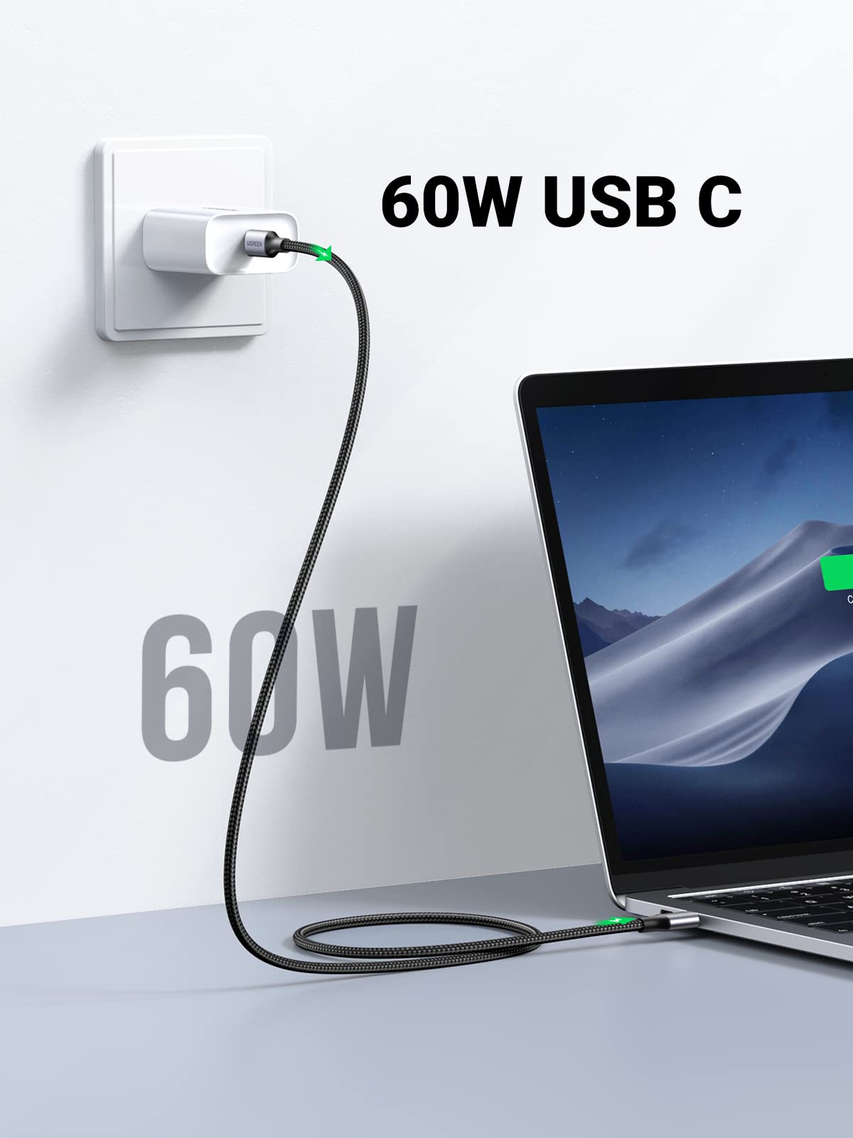 UGREEN Câble USB C vers USB C PD Charge Rapide 60W Nylon Tressé