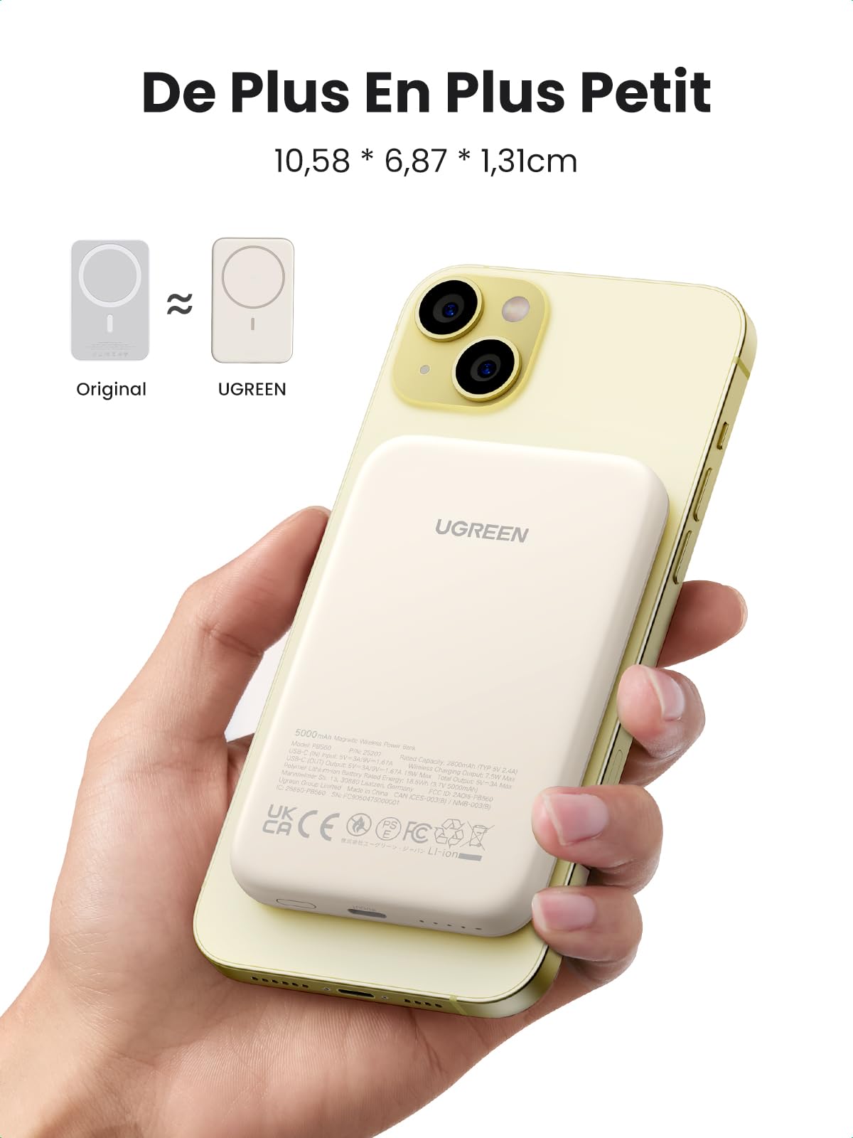 UGREEN Mini Batterie Externe Magnétique sans Fil 5000mAh 15W USB C