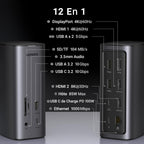UGREEN Revodok Pro 12 en 1 Docking Station USB C 8K30Hz 4K60Hz Double HDMI DisplayPort Hub Adaptateur USB C 3.2 10Gbps 100W Charge Ethernet Gigabit Lecteur de Carte Compatible avec MacBook Pro Air