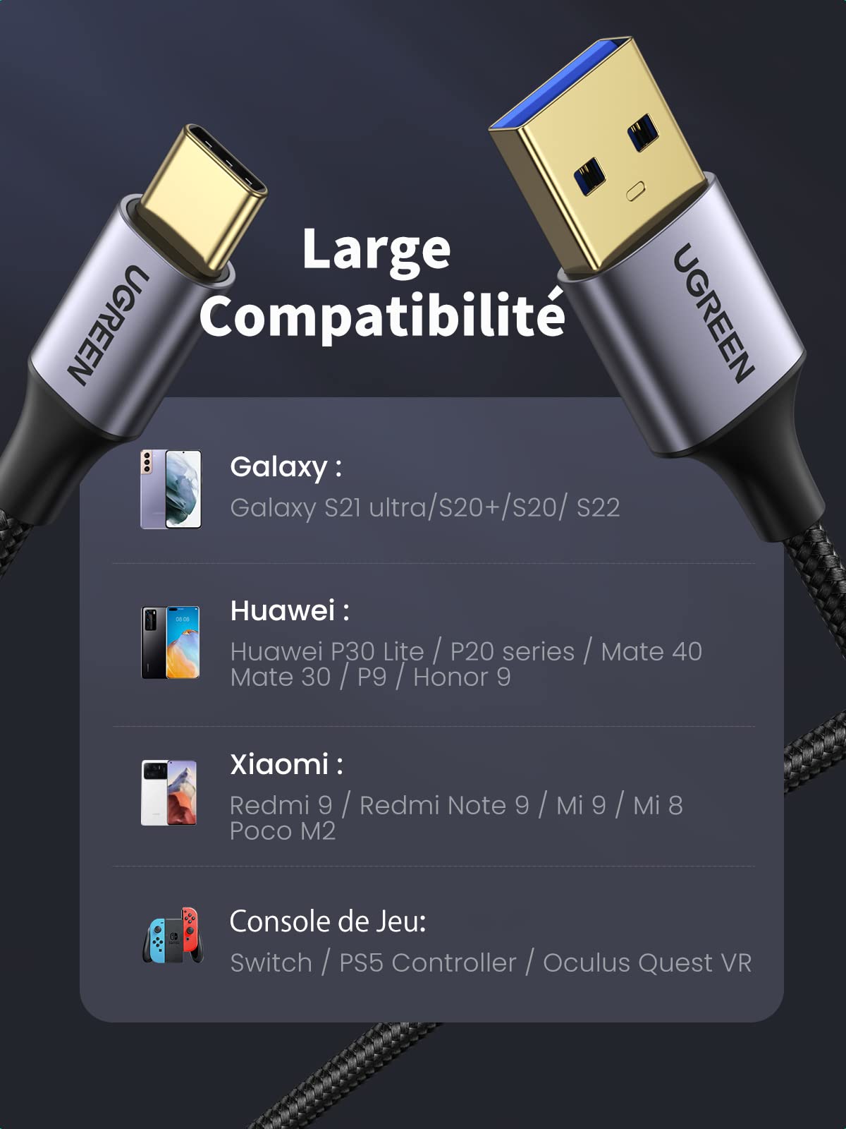 UGREEN Câble USB C à USB 3.0 Charge Rapide et Data Sync