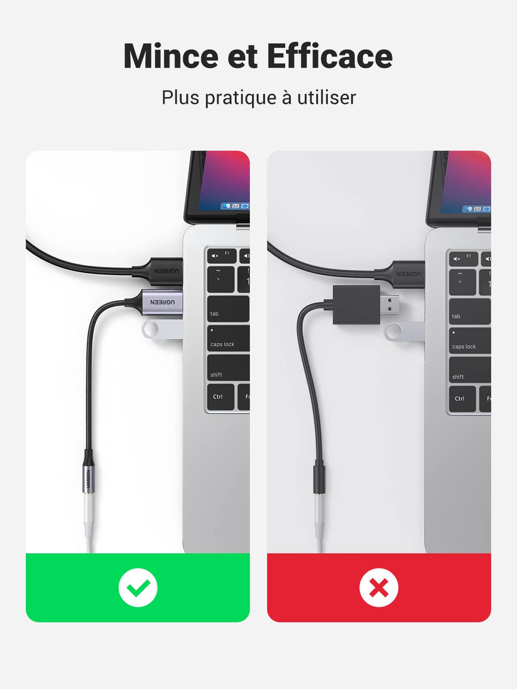 UGREEN Adaptateur USB vers Jack 3,5mm Carte Son Externe USB