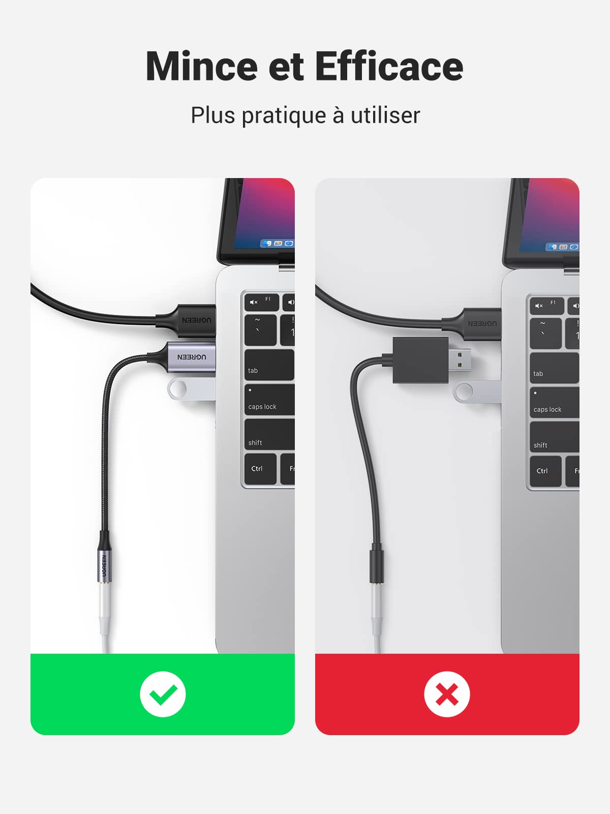UGREEN Adaptateur USB vers Jack 3,5mm Carte Son Externe USB
