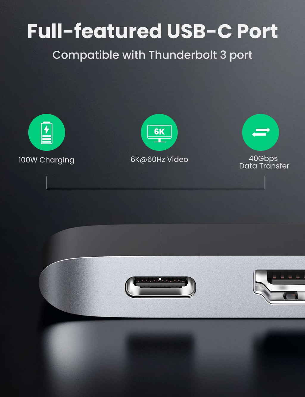 UGREEN 5 en 2 Adaptateur Hub USB C HDMI 4K
