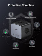 UGREEN DigiNest Cube 7 en 1 Multiprise USB Cube 3 Prises