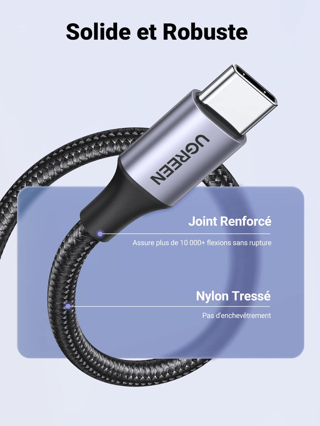 UGREEN Câble USB C Charge Rapide 3A Nylon Tressé Câble