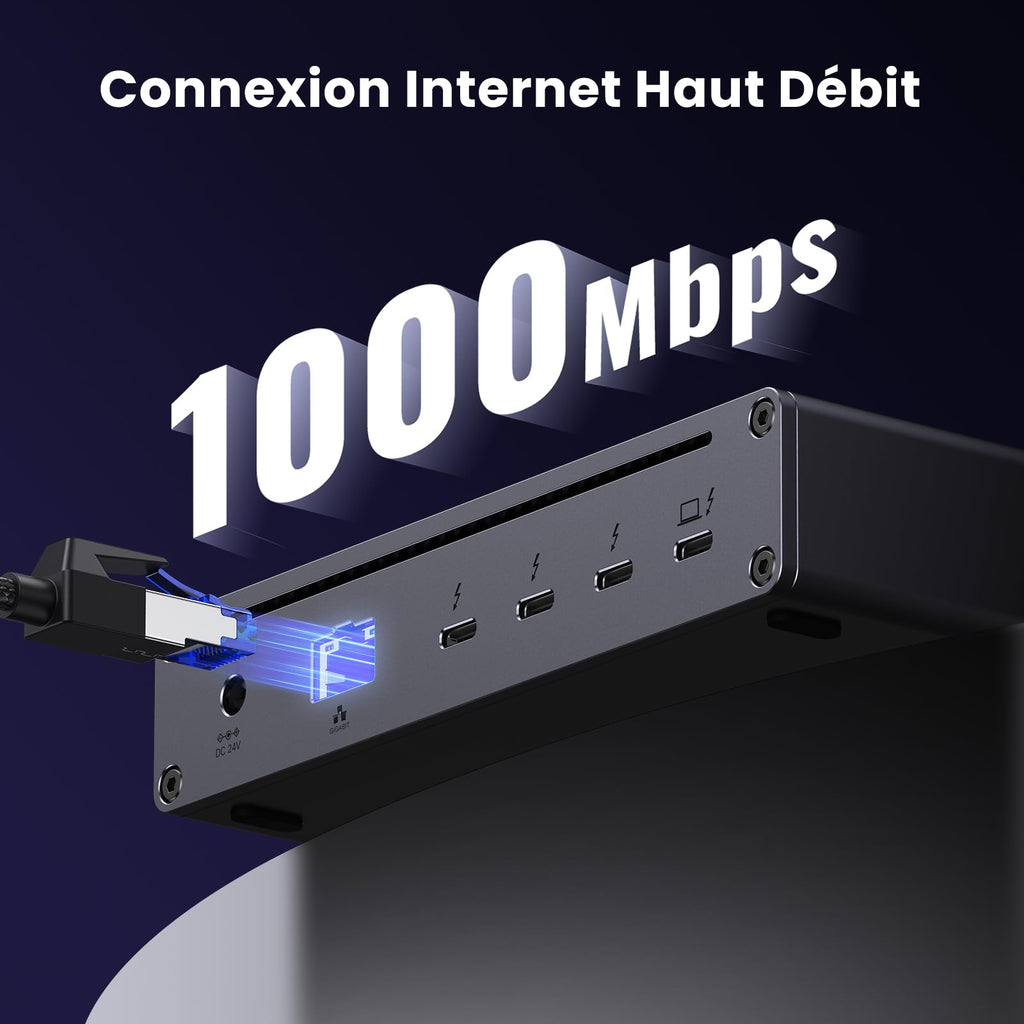 UGREEN Revodok Max 208 Dock Station Accueil 8 en 1 Triple Thunderbolt 4 15W 40Gbps Unique 8K30Hz Double Écran 4K60Hz Hub USB 3.2 10Gbps Dock USB C Ethernet RJ45 1000Mbps DC 140W Alimenté