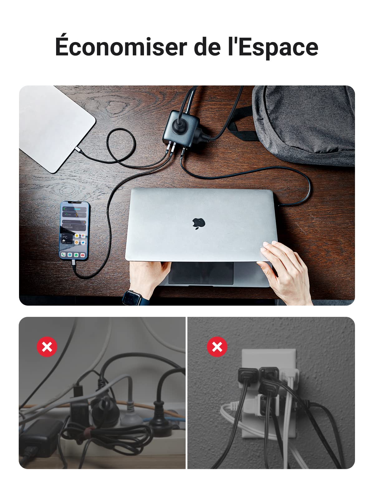 UGREEN DigiNest Cube 7 en 1 Multiprise USB Cube 3 Prises