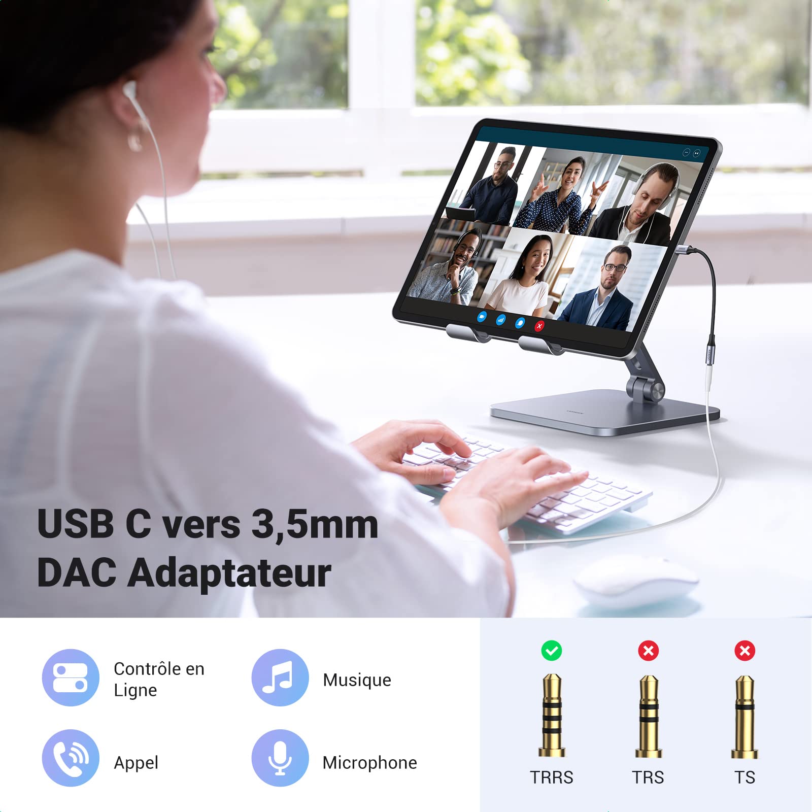 UGREEN Adaptateur USB C Jack 3.5mm Adaptateur Écouteurs Audio Puce DAC
