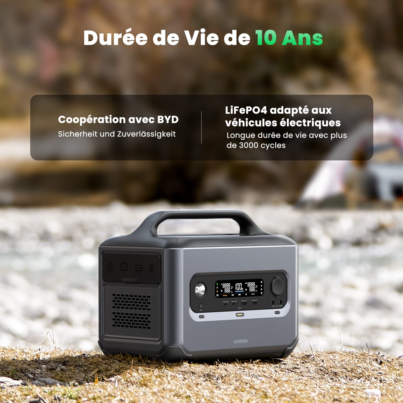 UGREEN Station Électrique Portable 1200 1024Wh PowerRoam avec LiFePO4 Batterie 1.5H Charge Rapide 2500 W