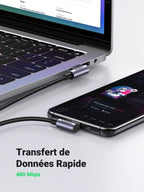 UGREEN Câble USB C Coudé 90 Degrés Charge Rapide Nylon Tressé