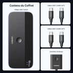 UGREEN Switch USB C 3.2 10Gbps 4 Ports USB Switch pour 2 PC Commutateur KVM 2 Entrées 4 Sorties pour Clavier Souris Disque Dur Imprimante avec Contrôleur du Bureau et 2 Câbles USB C Inclus Plug Play