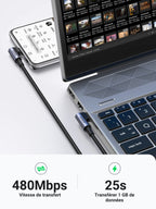 UGREEN Câble USB C vers USB C Coudé 100W 5A Câble USB Type C 90 Degrés Charge Rapide Nylon Tressé
