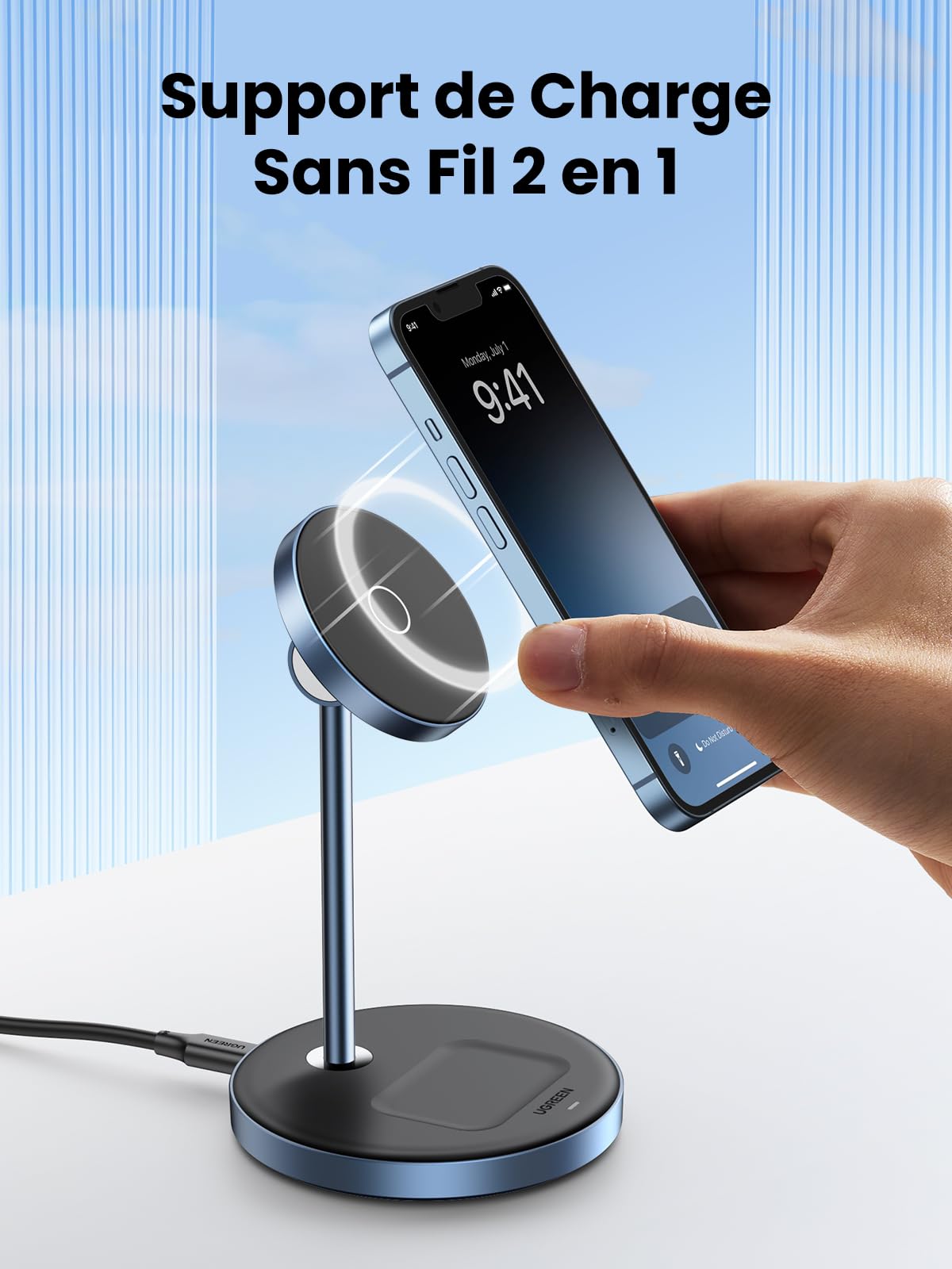 UGREEN Support de Chargeur Magnétique 2 en 1 Station de Charge Induction sans Fil - UGREEN