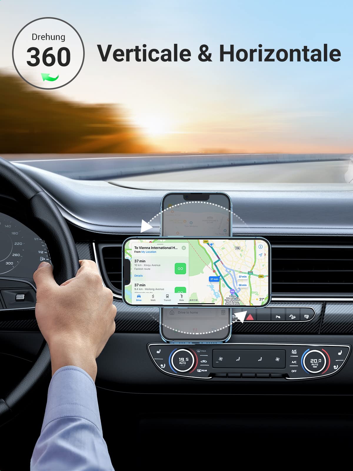UGREEN Support Téléphone Portable Voiture Magnétique 4 Aimants Puissants Intégrés