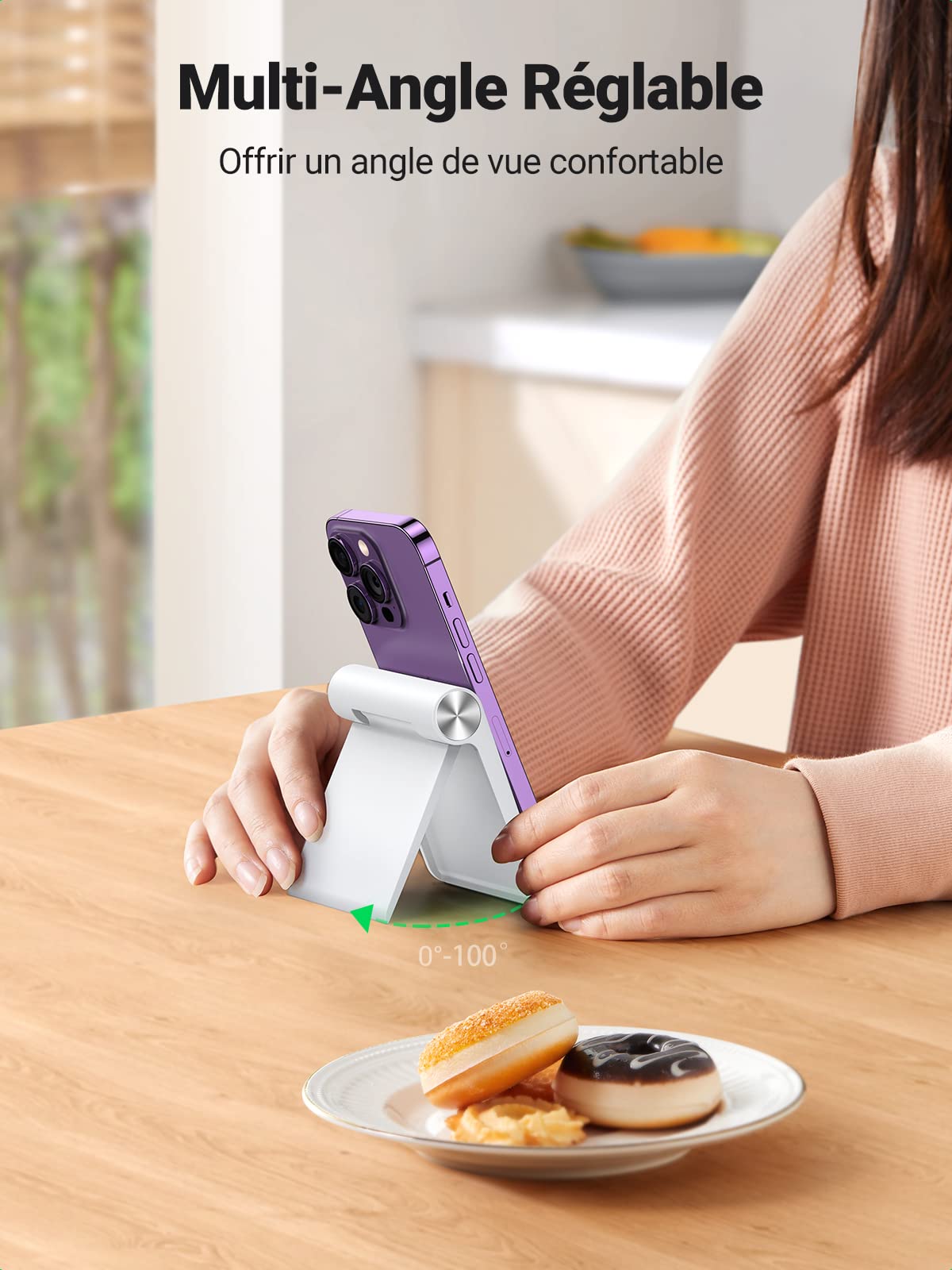 UGREEN Support Téléphone Bureau Réglable Pose Téléphone Portable Pliable Compatible avec iPhone 15 Plus Pro Max 14 13 Galaxy S23 S22 S21 Ultra A14 Redmi Pixel 7 (Blanc)