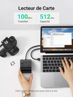 UGREEN Hub USB A 3.0 avec Lecteur de Carte Micro SD MS M2 et 3 Ports