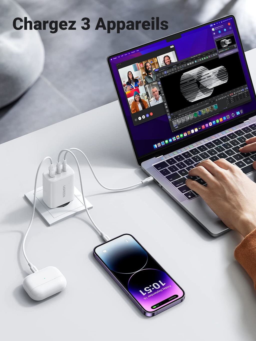 UGREEN 65W Chargeur USB C Rapide 3 Ports