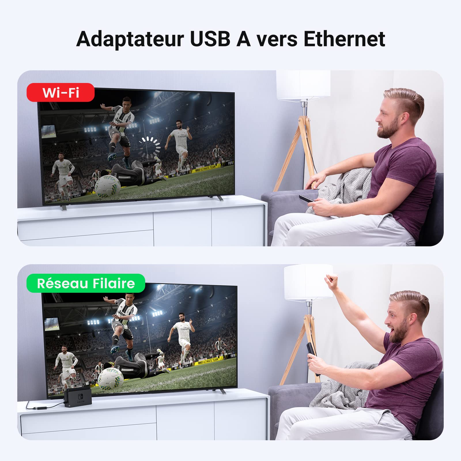 UGREEN Adaptateur USB 2.0 vers Ethernet RJ45 Réseau 100Mbps
