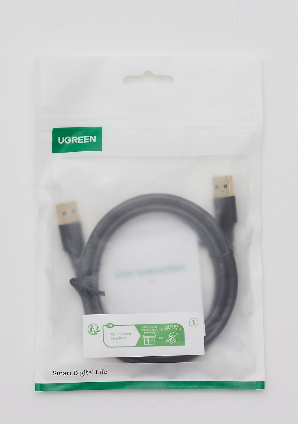 UGREEN Data Câble USB 3.0 Type A Mâle vers Mâle Câble Double USB SuperSpeed pour Disque Dur Boîtier Externe, DVD, Refroidisseur PC Portable et Lecteur Blu Ray (1M)