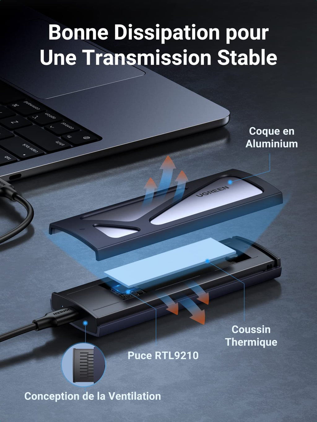 UGREEN Boîtier M.2 SSD NVMe USB 3.2 Gen 2 10 Gbps Adaptateur