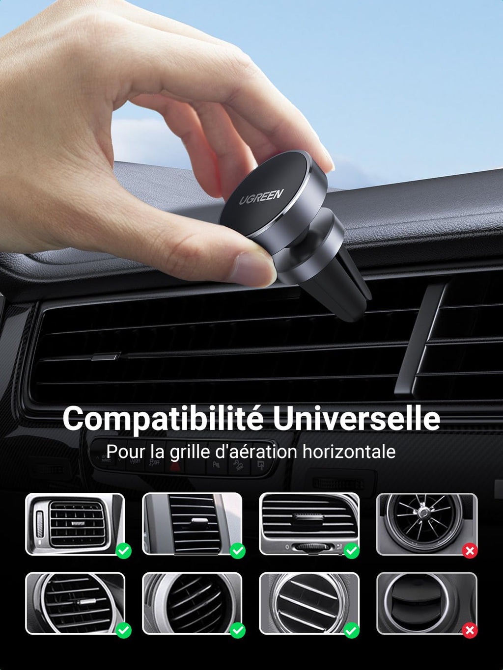 UGREEN Support de téléphone magnétique pour voiture Air Vent