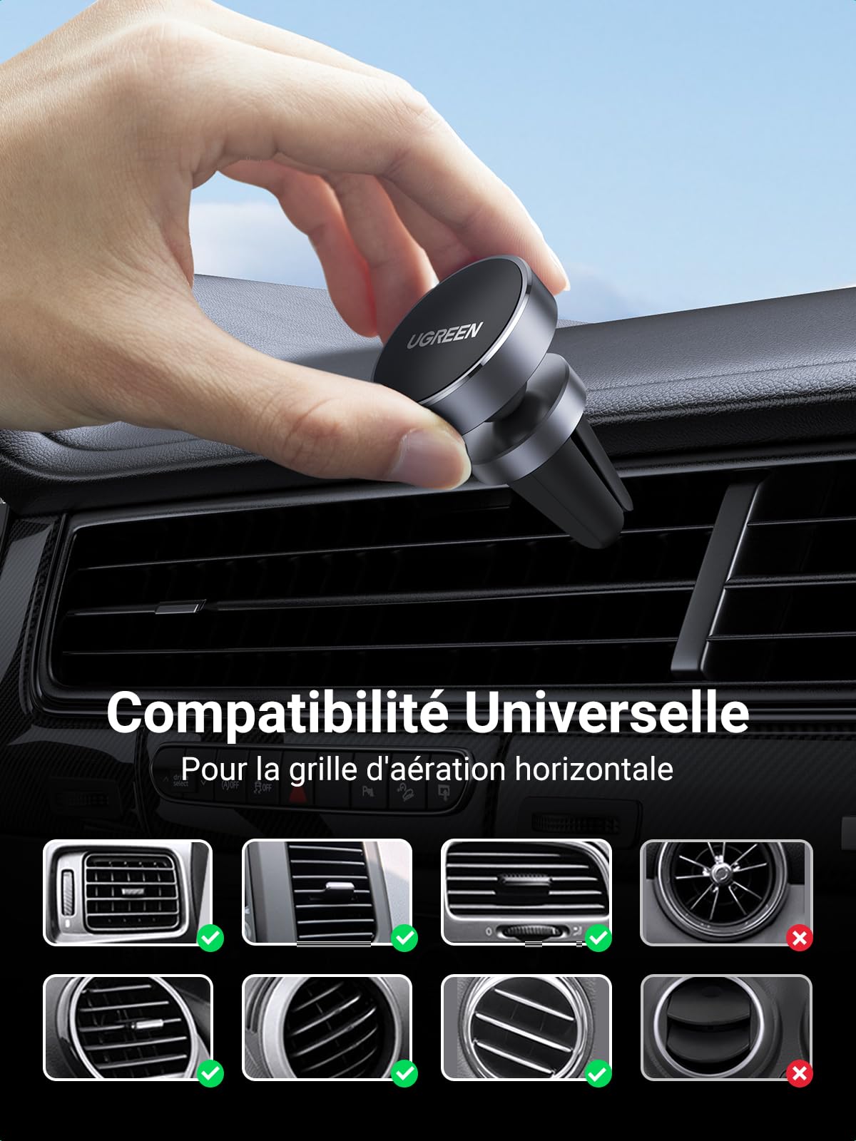 UGREEN Support de téléphone magnétique pour voiture Air Vent