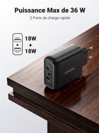 UGREEN 18W Quick Charge 3.0 Chargeur Secteur USB 2 Ports