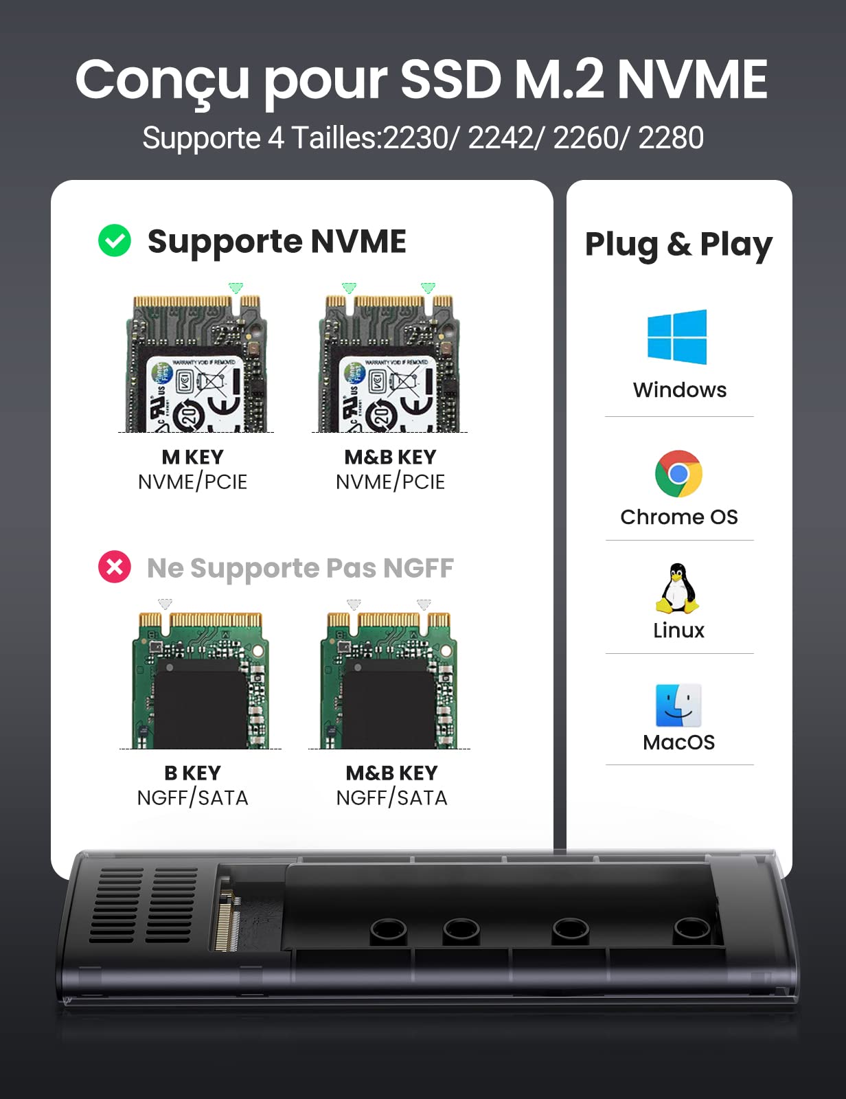 UGREEN Boîtier en Aluminium M.2 NVMe PCIE USB 3.2 Gen 2 10Gbps