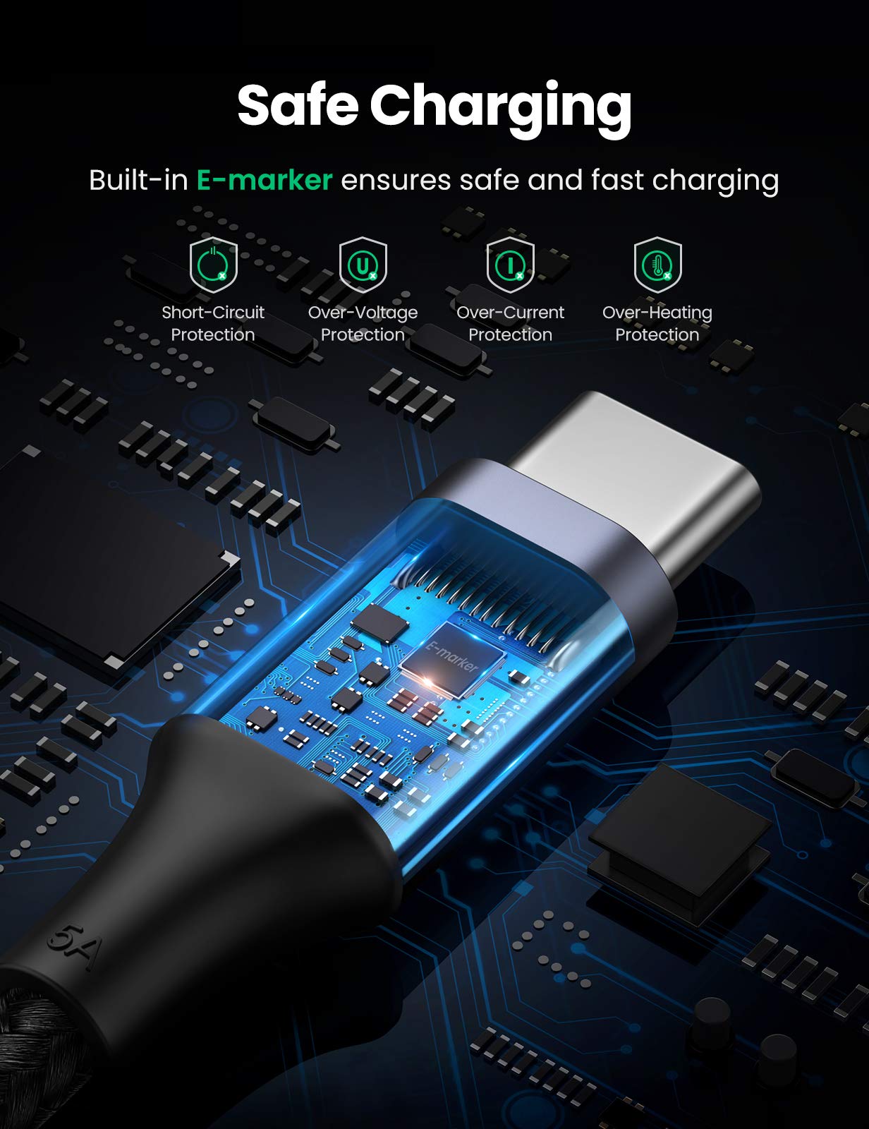 UGREEN Câble USB C vers USB C PD 100W 5A 20V Câble Nylon Tressé