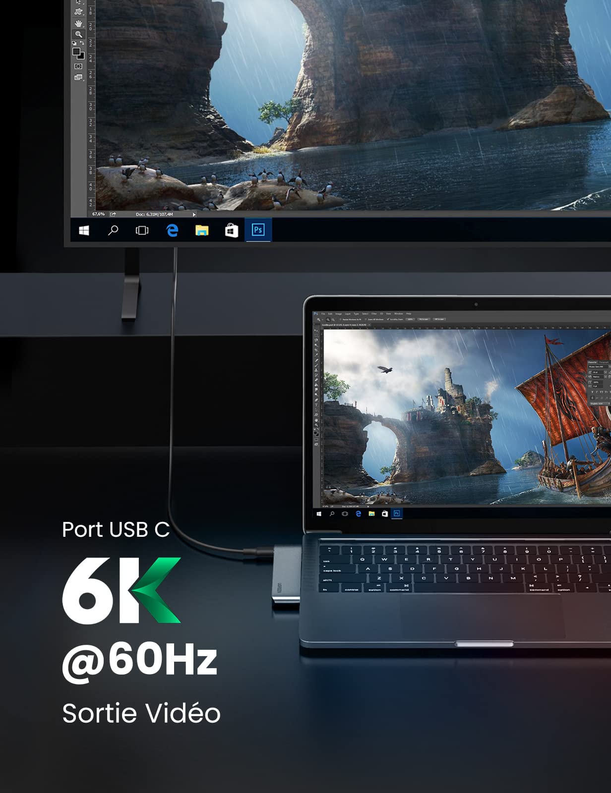 UGREEN 6 en 2 Adaptateur Hub USB C Thunderbolt 3