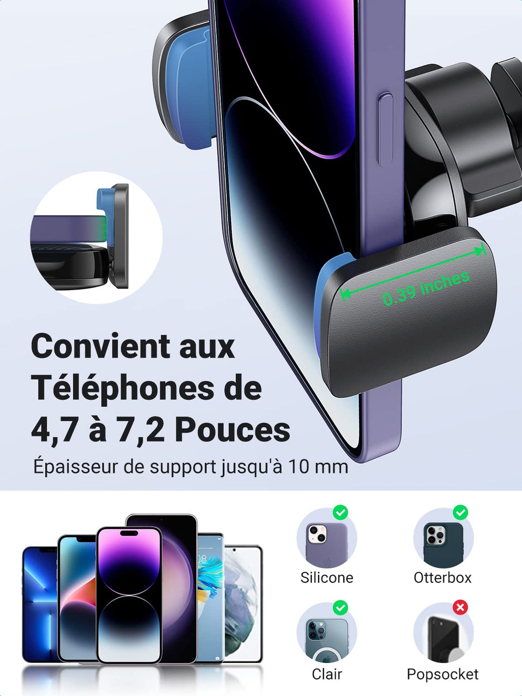 UGREEN support de téléphone de voiture ventouse rotation à 360 degrés