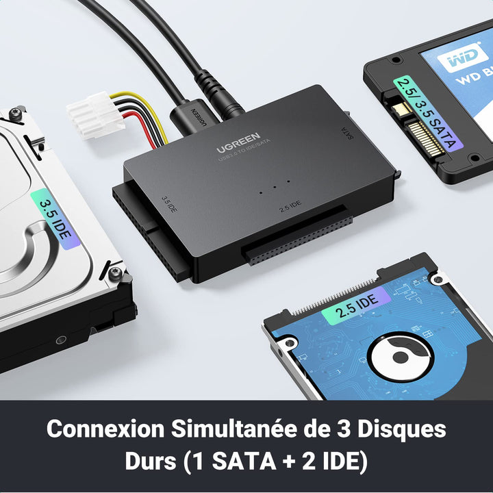 Adaptateur USB 3.0 vers SATA, Câble USB 3.0 vers SATA pour disque