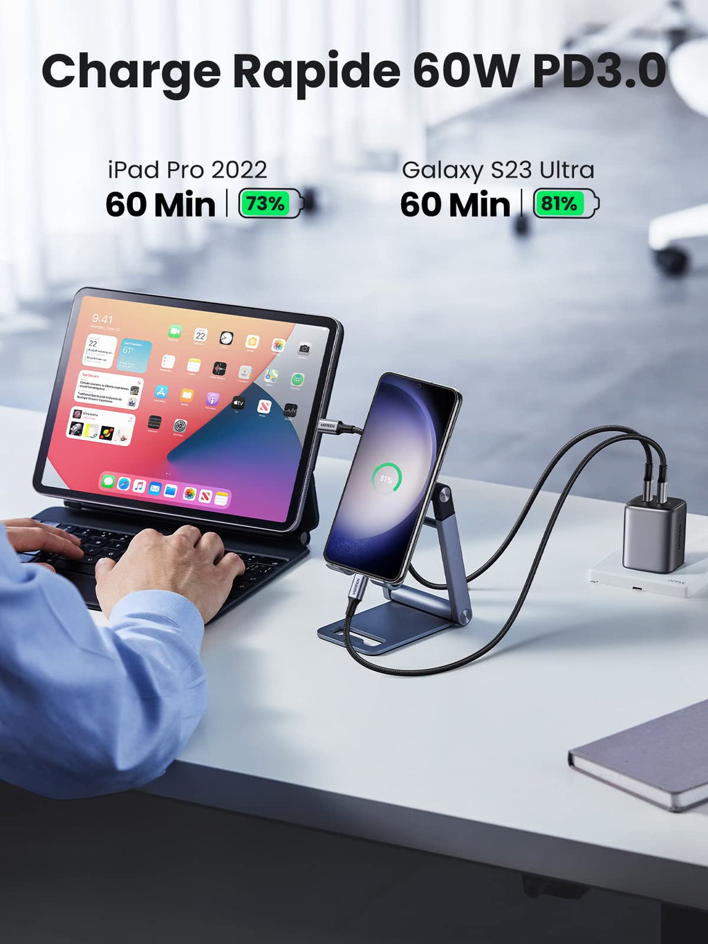 UGREEN Lot de 2 Câble USB C vers USB C PD Charge Rapide 60W