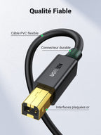 UGREEN Câble Imprimante USB 2.0 A Mâle vers USB B Mâle Câble Scanner Cordon Imprimante Type B Compatible avec Imprimante HP, Canon, Epson, Lexmark, Brother, Hero (3M)