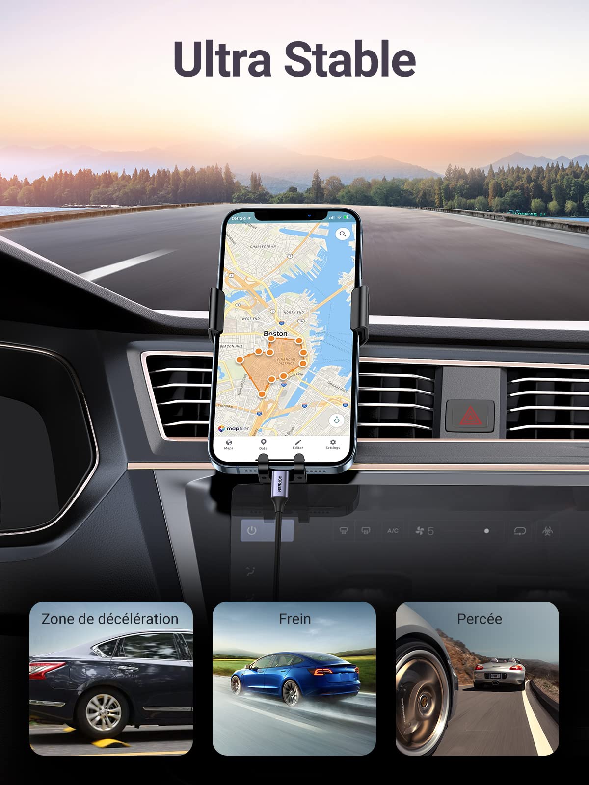 UGREEN Support Téléphone Voiture noir