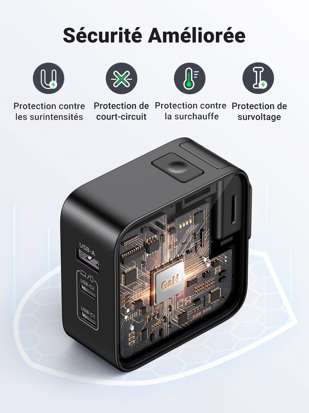UGREEN Nexode 65W GaN Chargeur USB C 3 Ports
