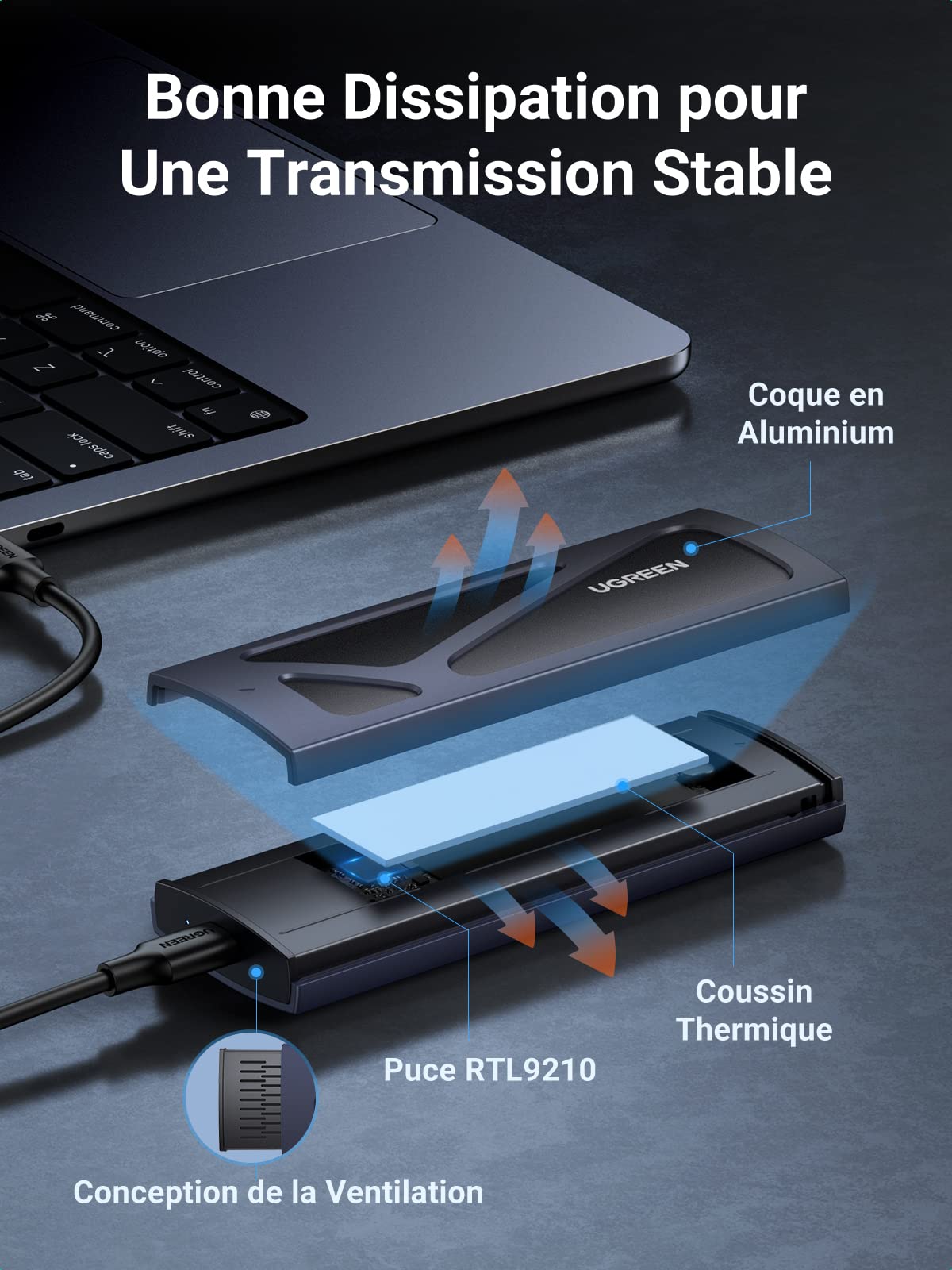 UGREEN Boîtier M.2 SSD NVMe 10 Gbps USB 3.2 Gen 2 Adaptateur